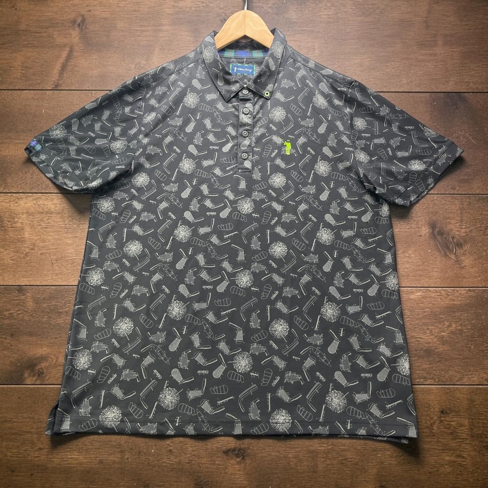 William Murray Golf Polo Shirt Mens Large Gray Golf Club Blueprint Print L